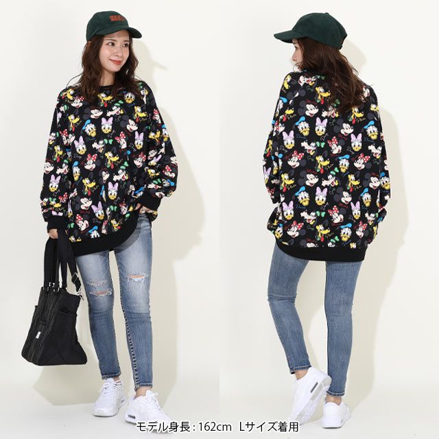 【ベビードール】ミッキー＆フレンズ 親子お揃い レトロキャラクター総柄トレーナー 9893A / ミッキー ミニー ドナルド デイジー プルート ベビーサイズ キッズ リンクコーデ ペアルック 親子コーデ トップス 長袖 トレーナー