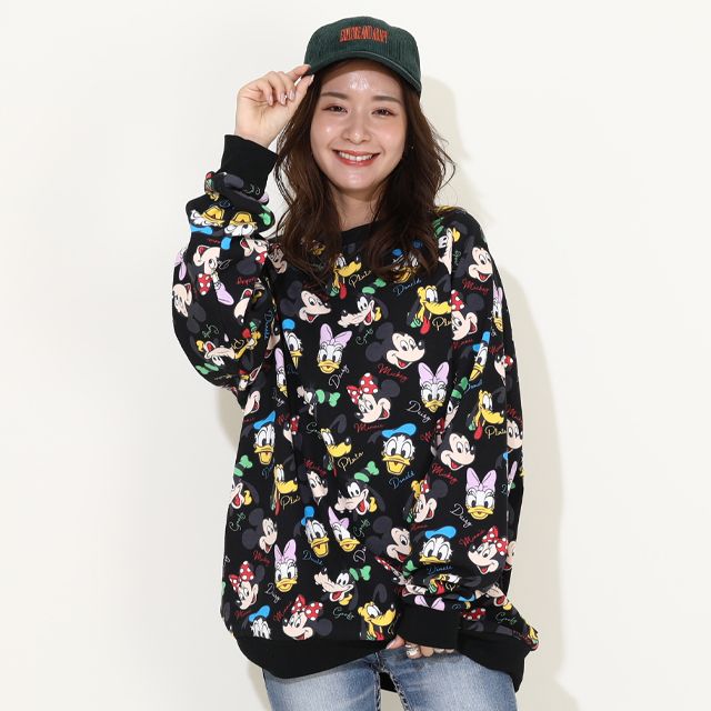 【ベビードール】ミッキー＆フレンズ 親子お揃い レトロキャラクター総柄トレーナー 9893A / ミッキー ミニー ドナルド デイジー プルート ベビーサイズ キッズ リンクコーデ ペアルック 親子コーデ トップス 長袖 トレーナー