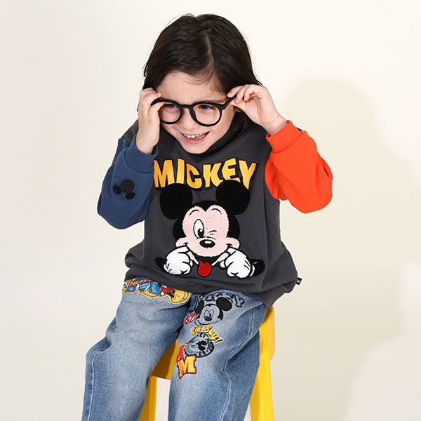 【ベビードール】ミッキー サガラトレーナー 9895K / ベビーサイズ キッズ トップス 長袖 サガラ スウェット素材 袖口ワンポイント刺繍 春秋冬