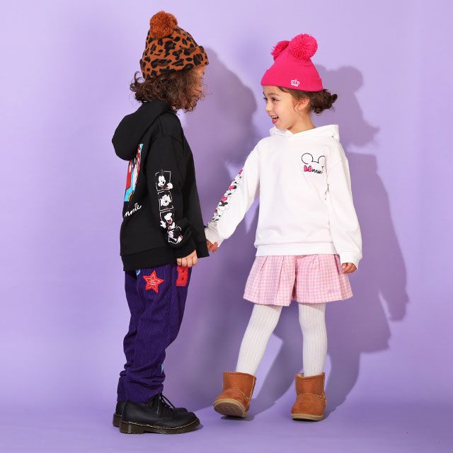 【ベビードール】ミッキー 親子お揃い バックプリント パーカー 9896K / ベビーサイズ キッズ リンクコーデ ペアルック 親子コーデ 長袖 トップス パーカー プルオーバー スウェット