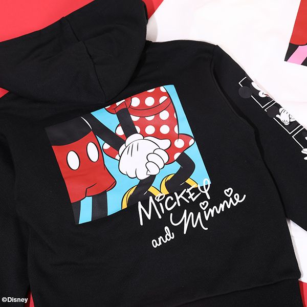 【ベビードール】ミッキー 親子お揃い バックプリント パーカー 9896K / ベビーサイズ キッズ リンクコーデ ペアルック 親子コーデ 長袖 トップス パーカー プルオーバー スウェット