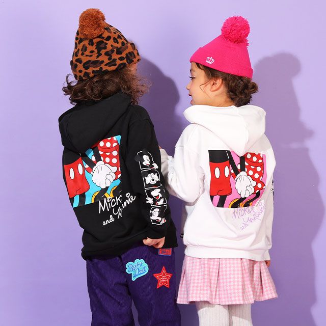 【ベビードール】ミッキー 親子お揃い バックプリント パーカー 9896K / ベビーサイズ キッズ リンクコーデ ペアルック 親子コーデ 長袖 トップス パーカー プルオーバー スウェット