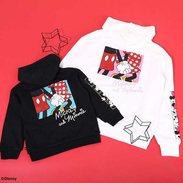 【ベビードール】ミニー 親子お揃い バックプリント パーカー 9896K / ベビーサイズ キッズ リンクコーデ ペアルック 親子コーデ 長袖 トップス パーカー プルオーバー スウェット