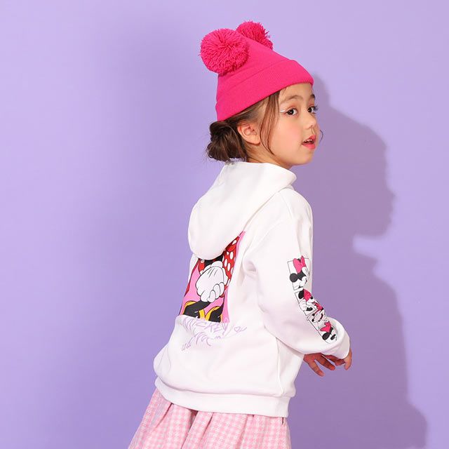 【ベビードール】ミニー 親子お揃い バックプリント パーカー 9896K / ベビーサイズ キッズ リンクコーデ ペアルック 親子コーデ 長袖 トップス パーカー プルオーバー スウェット