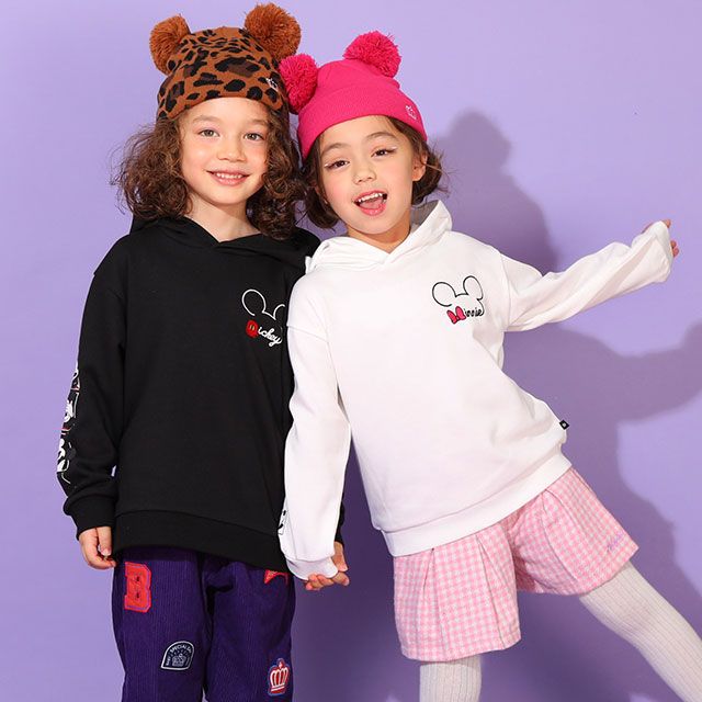 【ベビードール】ミニー 親子お揃い バックプリント パーカー 9896K / ベビーサイズ キッズ リンクコーデ ペアルック 親子コーデ 長袖 トップス パーカー プルオーバー スウェット