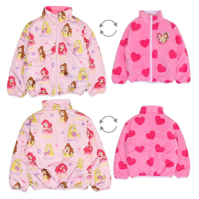 【ベビードール】プリンセス / リバーシブルアウター 9899K / ラプンツェル アリエル ベル 中綿 フリース 2WAY ブルゾン フードなし ベビーサイズ キッズ 女の子