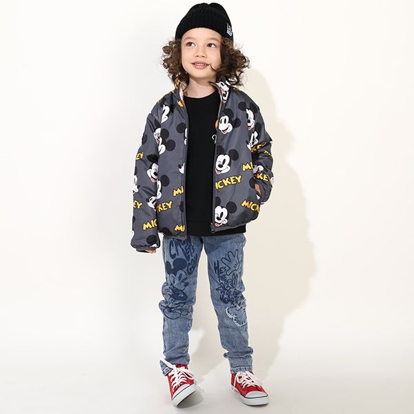 【ベビードール】ミッキー リバーシブルアウター 9900K / ベビーサイズ キッズ トップス 長袖 アウター ブルゾン ジャケット ジャンパー フリース 中綿 軽い 秋冬