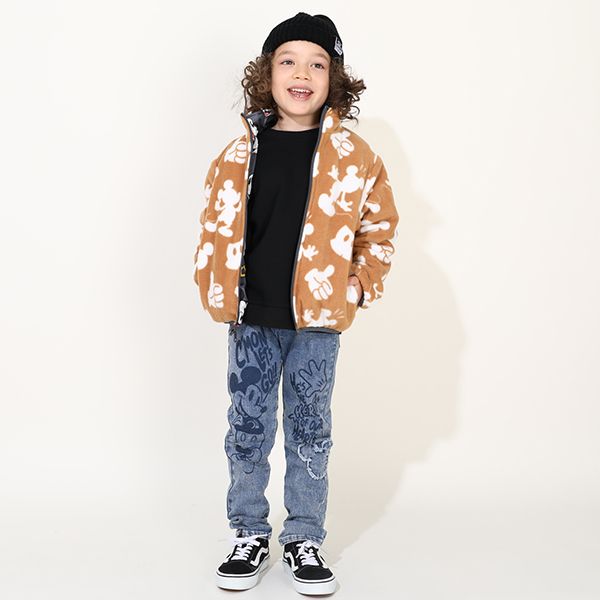 【ベビードール】ミッキー リバーシブルアウター 9900K / ベビーサイズ キッズ トップス 長袖 アウター ブルゾン ジャケット ジャンパー フリース 中綿 軽い 秋冬