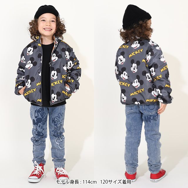 【ベビードール】ミッキー リバーシブルアウター 9900K / ベビーサイズ キッズ トップス 長袖 アウター ブルゾン ジャケット ジャンパー フリース 中綿 軽い 秋冬