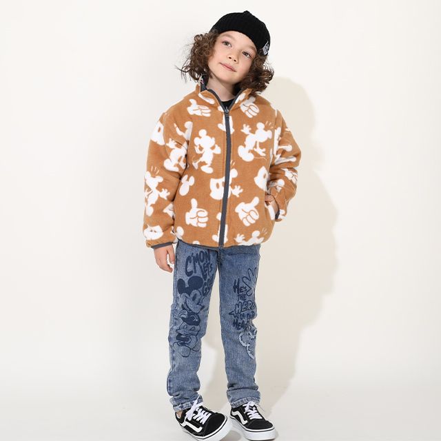 【ベビードール】ミッキー リバーシブルアウター 9900K / ベビーサイズ キッズ トップス 長袖 アウター ブルゾン ジャケット ジャンパー フリース 中綿 軽い 秋冬