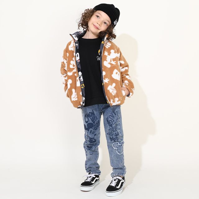 【ベビードール】ミッキー リバーシブルアウター 9900K / ベビーサイズ キッズ トップス 長袖 アウター ブルゾン ジャケット ジャンパー フリース 中綿 軽い 秋冬