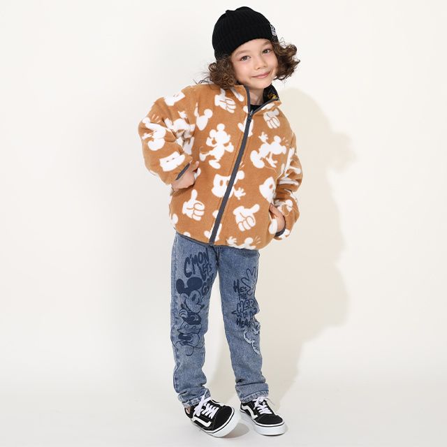 【ベビードール】ミッキー リバーシブルアウター 9900K / ベビーサイズ キッズ トップス 長袖 アウター ブルゾン ジャケット ジャンパー フリース 中綿 軽い 秋冬