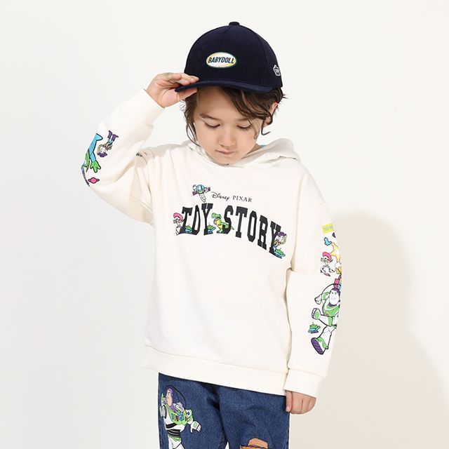 【ベビードール】親子お揃い トイ・ストーリー 裏起毛パーカー 9980K / ベビーサイズ キッズ トップス 長袖 秋冬 裏起毛 ウッディ バズ ジェシー リトルグリーンメン レックス
