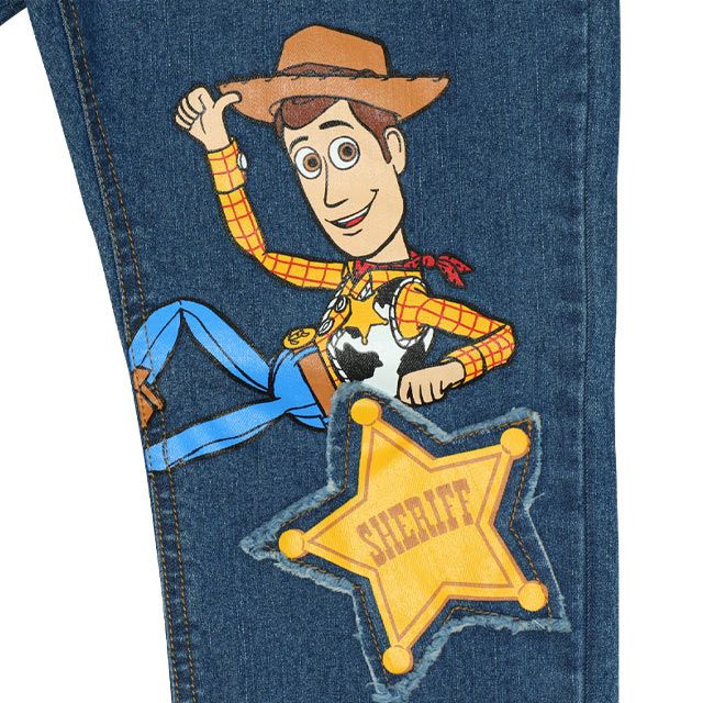 【ベビードール】トイ・ストーリー ストレートデニムロングパンツ 9981K / ベビーサイズ キッズ ボトム 長ズボン ジーパン ジーンズ ウエスト総ゴム ゴム穴付き ベルトループ フェイクボタン ストレッチ素材 ウッディ バズ ポテトヘッド