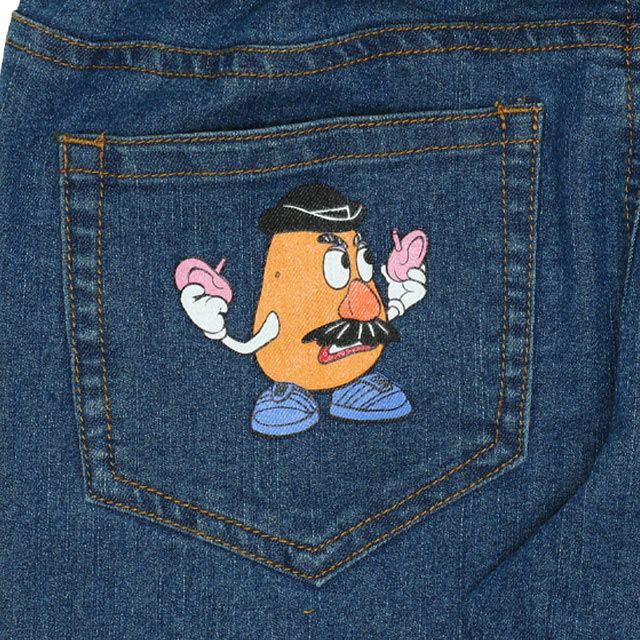 【ベビードール】トイ・ストーリー ストレートデニムロングパンツ 9981K / ベビーサイズ キッズ ボトム 長ズボン ジーパン ジーンズ ウエスト総ゴム ゴム穴付き ベルトループ フェイクボタン ストレッチ素材 ウッディ バズ ポテトヘッド