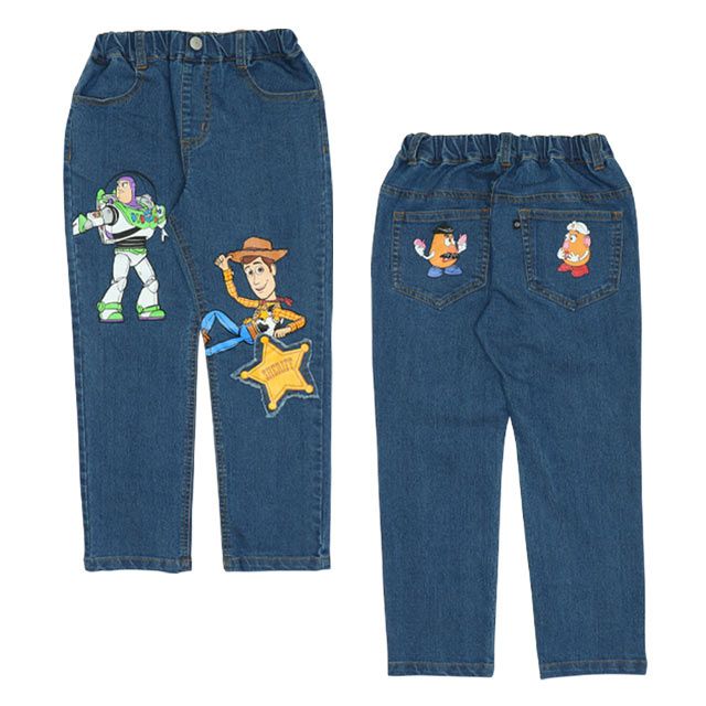 【ベビードール】トイ・ストーリー ストレートデニムロングパンツ 9981K / ベビーサイズ キッズ ボトム 長ズボン ジーパン ジーンズ ウエスト総ゴム ゴム穴付き ベルトループ フェイクボタン ストレッチ素材 ウッディ バズ ポテトヘッド