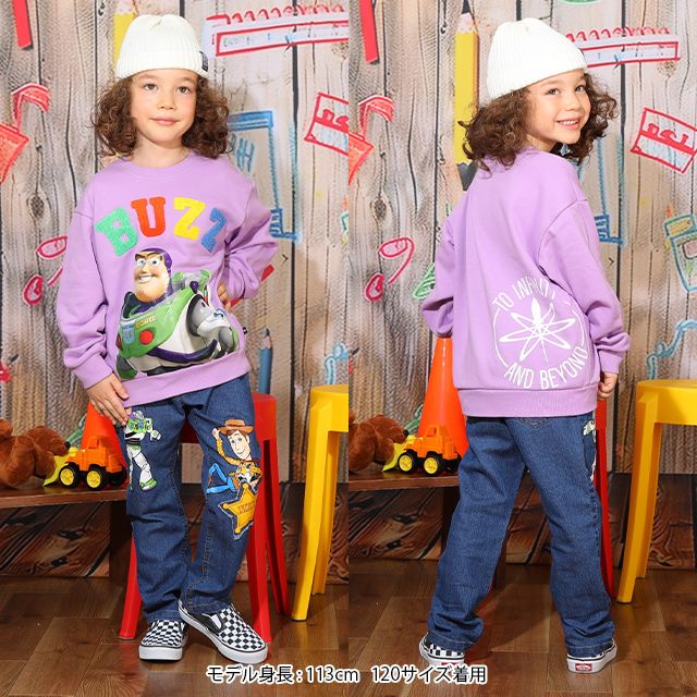 【ベビードール】トイ・ストーリー ストレートデニムロングパンツ 9981K / ベビーサイズ キッズ ボトム 長ズボン ジーパン ジーンズ ウエスト総ゴム ゴム穴付き ベルトループ フェイクボタン ストレッチ素材 ウッディ バズ ポテトヘッド