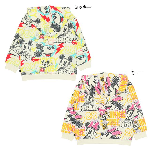【ベビードール】ミッキー 親子お揃い グラフィティ総柄パーカー 9983K / ベビーサイズ キッズ リンクコーデ ペアルック 親子コーデ 長袖 トップス パーカー プルオーバー スウェット