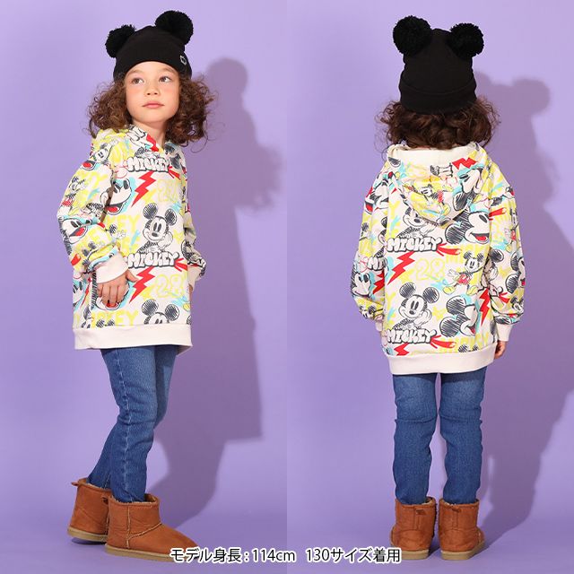 【ベビードール】ミッキー 親子お揃い グラフィティ総柄パーカー 9983K / ベビーサイズ キッズ リンクコーデ ペアルック 親子コーデ 長袖 トップス パーカー プルオーバー スウェット