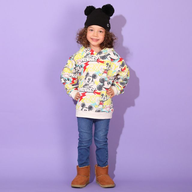 【ベビードール】ミッキー 親子お揃い グラフィティ総柄パーカー 9983K / ベビーサイズ キッズ リンクコーデ ペアルック 親子コーデ 長袖 トップス パーカー プルオーバー スウェット