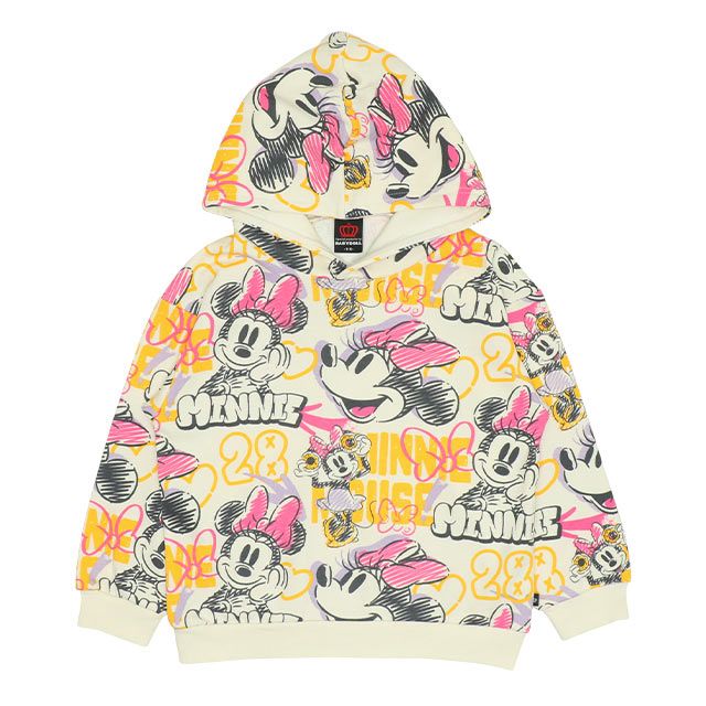 【ベビードール】ミニー 親子お揃い グラフィティ総柄パーカー 9983K / ベビーサイズ キッズ リンクコーデ ペアルック 親子コーデ 長袖 トップス パーカー プルオーバー スウェット