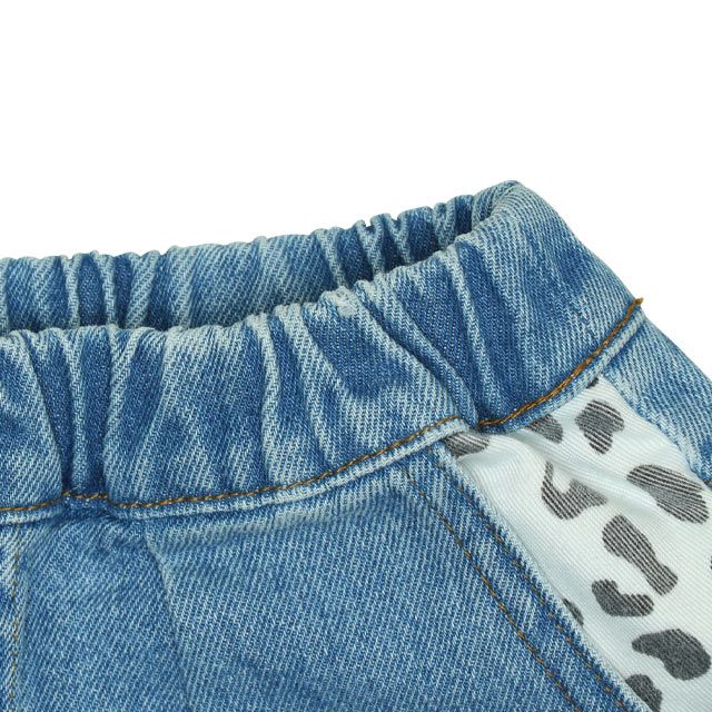 【ベビードール】ミッキー アニマル柄ダメージデニムロングパンツ 9984K / ベビーサイズ キッズ ボトム ジーパン ジーンズ リンクコーデ ペアルック ウエスト総ゴム ゴム穴付き フェイクボタン