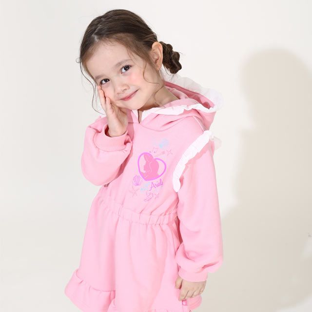 【ベビードール】アリエル プリンセス / フリル裏起毛ワンピース 9988K / キッズ ワンピ 長袖 スカート フード付き ボリューム袖 ウエストゴム入り ガーリー 秋冬