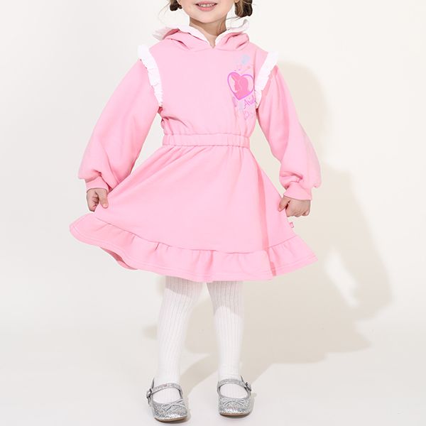 【ベビードール】アリエル プリンセス / フリル裏起毛ワンピース 9988K / キッズ ワンピ 長袖 スカート フード付き ボリューム袖 ウエストゴム入り ガーリー 秋冬