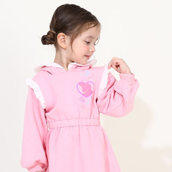 【ベビードール】アリエル プリンセス / フリル裏起毛ワンピース 9988K / キッズ ワンピ 長袖 スカート フード付き ボリューム袖 ウエストゴム入り ガーリー 秋冬