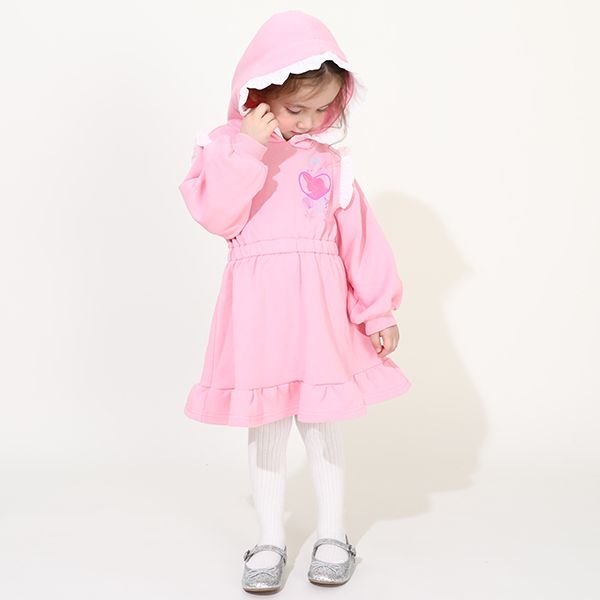【ベビードール】アリエル プリンセス / フリル裏起毛ワンピース 9988K / キッズ ワンピ 長袖 スカート フード付き ボリューム袖 ウエストゴム入り ガーリー 秋冬