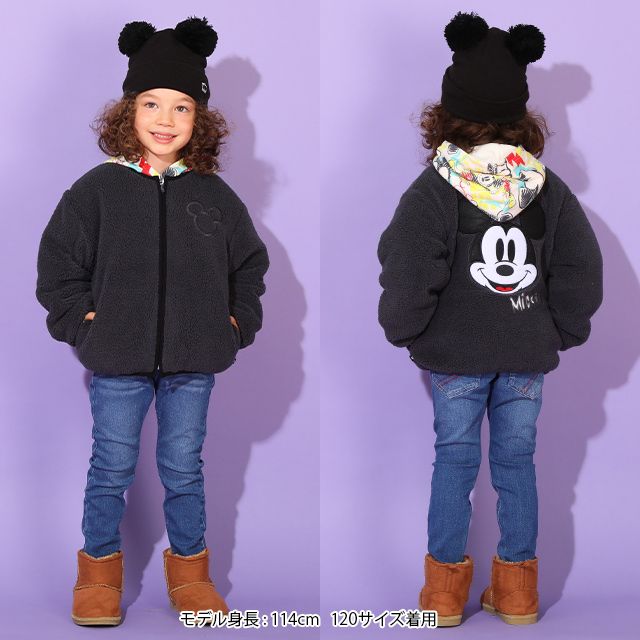 【ベビードール】ミッキー 中綿ボアブルゾン 9990K / ベビーサイズ キッズ トップス 長袖 アウター ブルゾン ジャケット 羽織 コート 秋冬 もこもこ 防寒