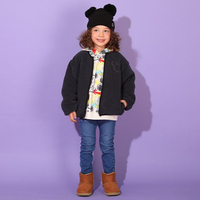 【ベビードール】ミッキー 中綿ボアブルゾン 9990K / ベビーサイズ キッズ トップス 長袖 アウター ブルゾン ジャケット 羽織 コート 秋冬 もこもこ 防寒